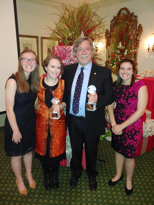 Appalachian State University's Olivia Paschall, Dr. Sarah Carmichael, Dr. Johnny Waters, and Allison Dombrowski receive Expedition of the Year award from the Atlanta Chapter of the Explorers Club