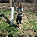 GES major Carly Maas measuring water in Boone Creek