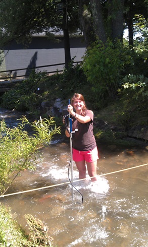 environmental geology student doing resaerch in river