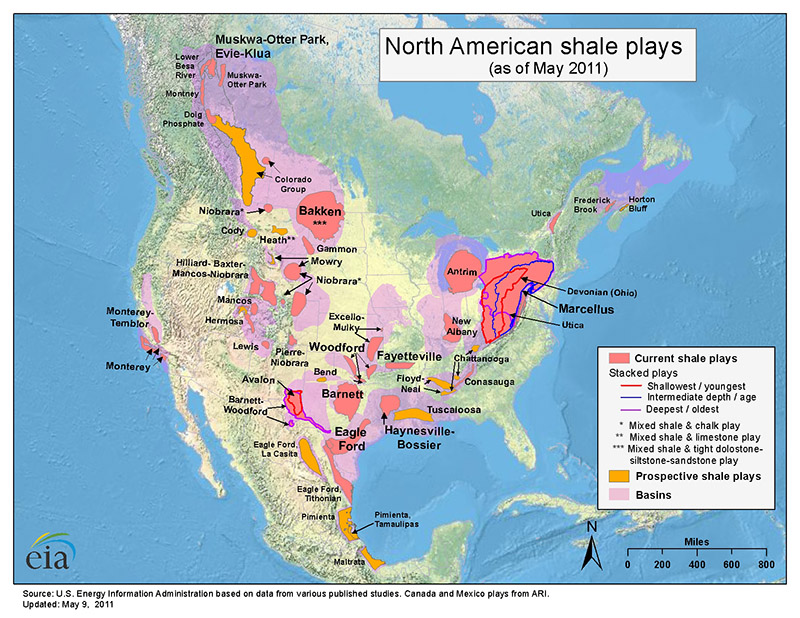 Map of North American shale plays