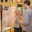 Dr. Bob Swarthout talks with Blue Ridge Elementary student about her science project. Photo by Ellen Gwin Burnette